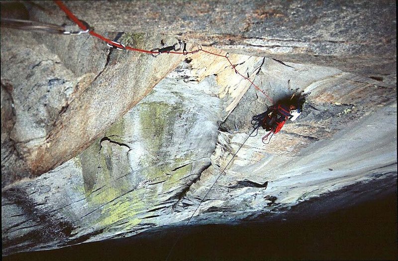 Fritz luxuriates at the belay. (We were a bunch of nancy boys and aided the route)