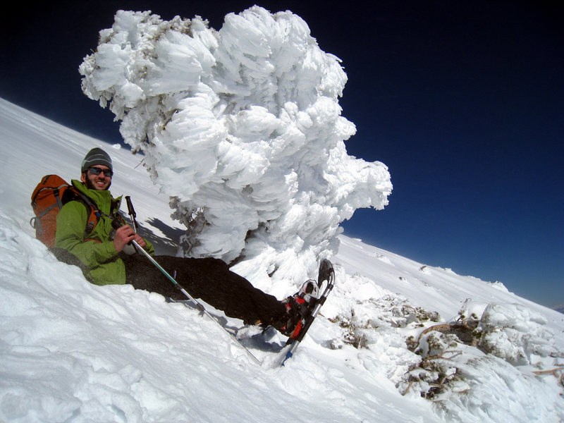 Partway up Baldy Bowl with cool ice formations on the trees