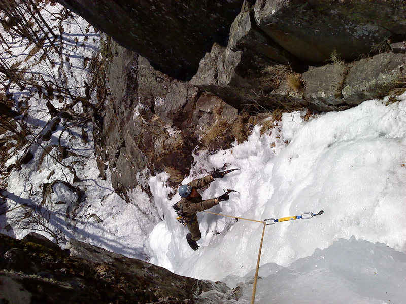 looking down from the belay... thats my dad... ernie