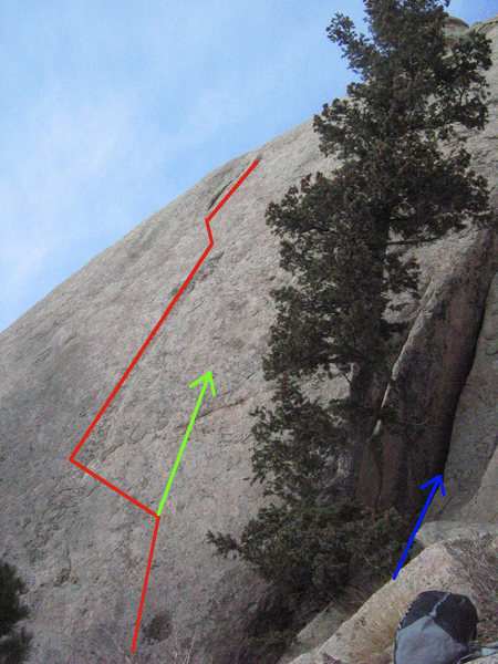 Jazzman climbs the line of bolts as for Birdland, but heads straight up above the green arrow rather than breaking left to the groove.