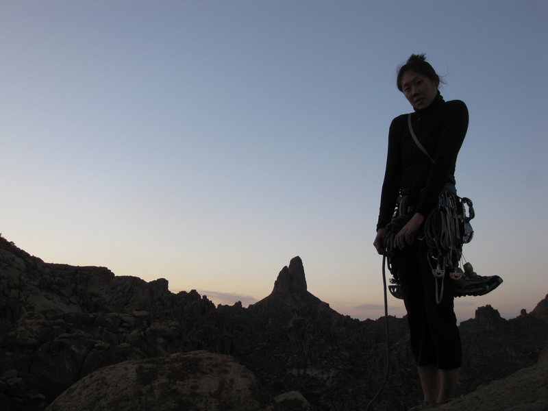 Jamee at the top of the climb "Stroke it Gently" at the Sups, Az