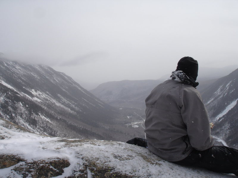 The consolation prize for climbing on Willard. Even on a foggy snowing day the view is incredible and makes you realize just how much vertical you gained.