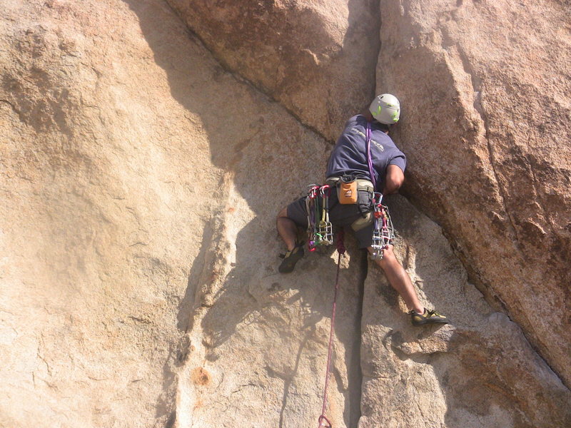 Approaching the crux moves.