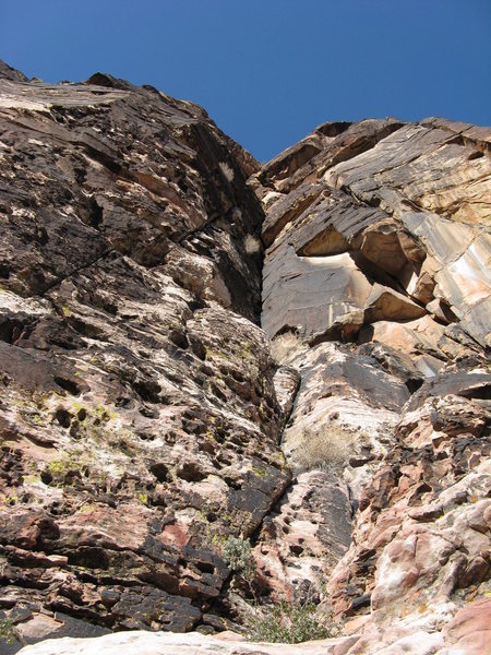 Route looking up from the big ledge base.