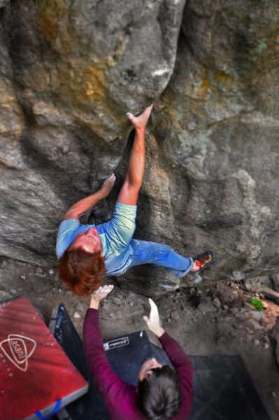 Luke Childers on "Trainspotting v12." Castle Rock, boulder canyon Colorado.