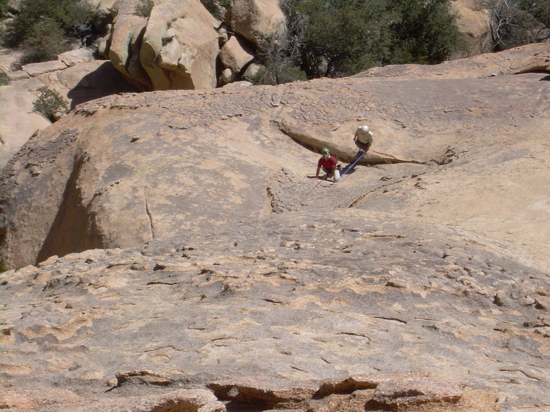 Looking down on 1st belay from 2nd belay.