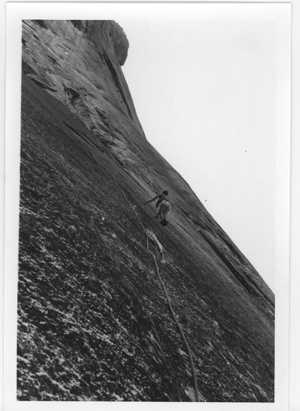 Leading a climb on Glacier Point Apron, 70s, I don't remember which route.