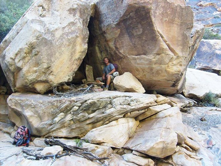 The approach up the south fork of Oak Creek passes "the condo," an historical spot for contemplation.