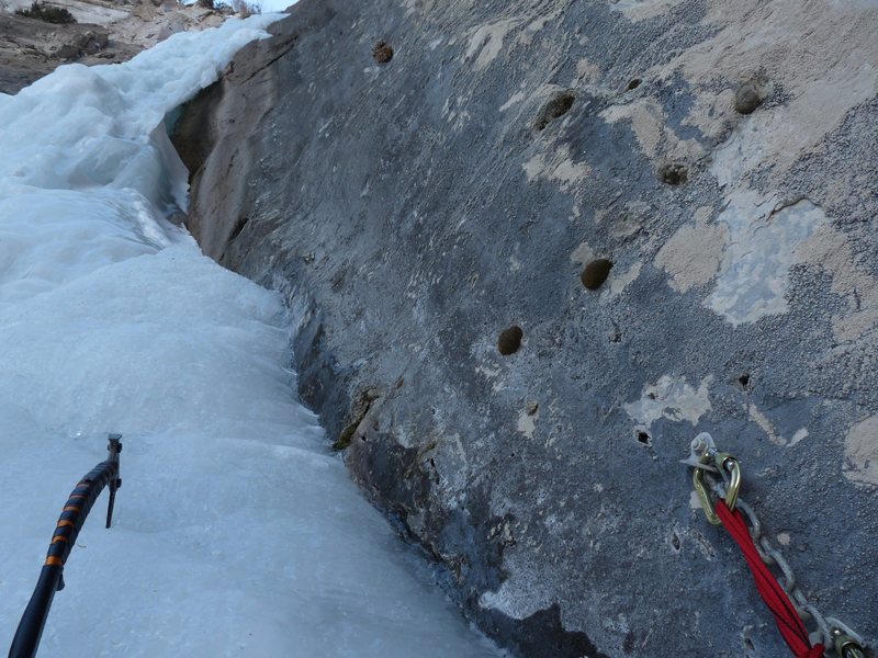 VHMF2010 super fat year. notice bolted belay and 3 pro bolts next to ice on last pitch.