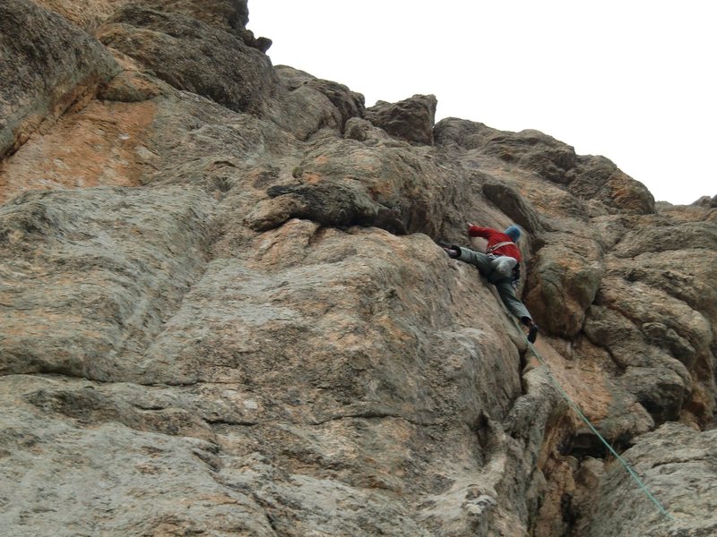 Nate A gettin' into the crux, pitch 3. 2-6-2010.