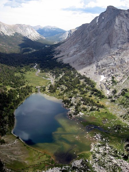 The view of Lonesome Lake from the Northeast Face, Mt. Mitchell on the right.