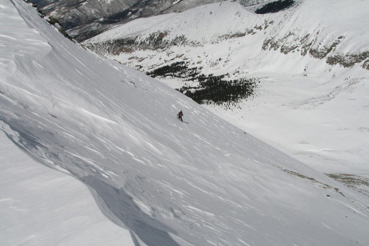 North face variation winter ski descent of Culebra Peak, Sangre De Cristo Range CO. <br>
Skier: AP <br>
Photo: Mike Carr