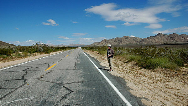 The late Tom Burke having a beer next to HWY 62. His favorite road.<br>
Photo by Blitzo.