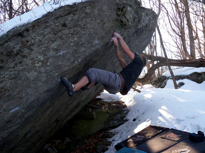 One move from the top-out on "Tech-Tonic" (v-5)