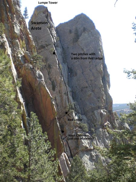 An option to climb from Red Ledge in two pitches with a 60m.