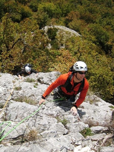 Matt (and Jon below) coming up the first pitch of Pilier de Nugues