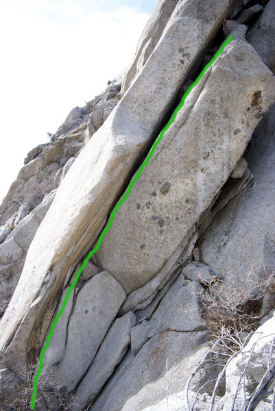 Cashmere crack starts at the small finger crack at the bottom left and angles right through the OW and out the top of the chimney.