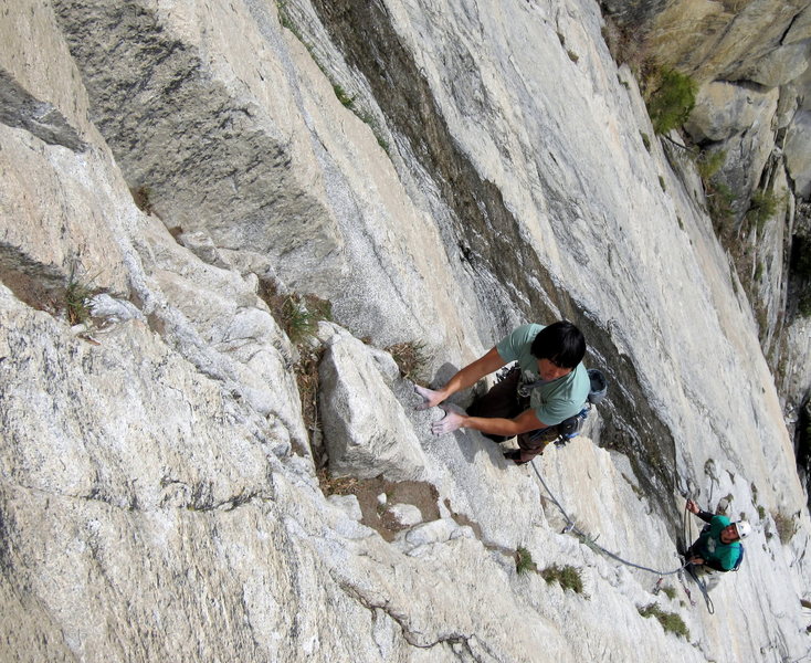 Cool guys from LA cruising the start of P5. Notice the line of water on climbers' right - not a great early spring route.