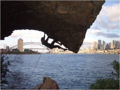 Not that good, but a killer position.<br>
<br>
Kate cranking "Clocks", 22, Balls Head, Sydney Harbour
