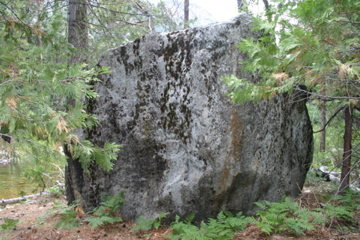 "Monopoly Boulder" <br>
"Boardwalk" climbs the right side of this face.