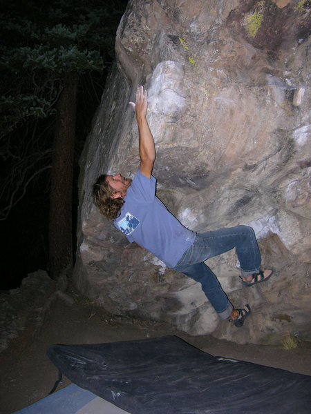 Jim Hurst going for the jug on 'Bert's Butt' (V6/7).
<br>
<br>
Photo by Christian Prellwitz.