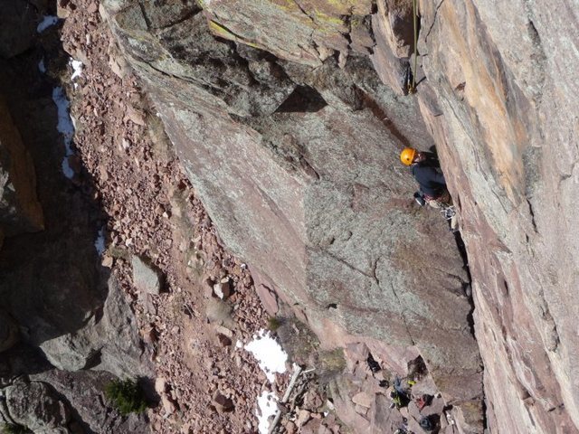 On the first pitch approaching the crux. Photo by Walter Leake.