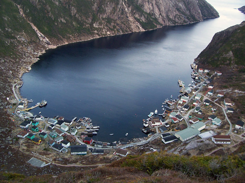 Looking down onto the town from the cliff above it.