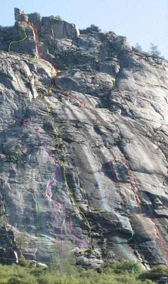 overview of routes, unnamed is in yellow