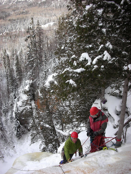 Orient Bay, Ontario. Steve and Dimitri at the end of first pitch of Go Mar, 2 Feb '10<br>