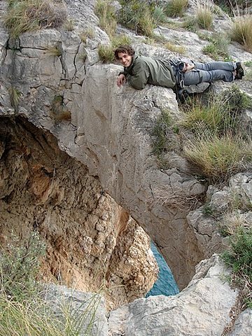 the hole....we rap in, climb out (3 pitches, 5.10b) "Parla" on Toix, Costa Blanca, Spain