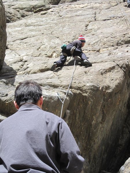 Tyson on belay for Dan (flying up 5th of July).