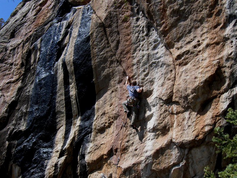Keith at the crux on Continental Drift .12d. The 2nd ascent will have to wait till another day...