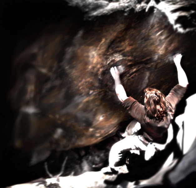 Luke Childers setting up for the "Rhino (V10)" toss. Clear Creek Canyon, CO.<br>
<br>
Photo by: Jason Baker.
