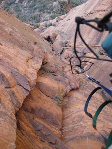 P3 - looking down after the C1 roof. Fun pitch!