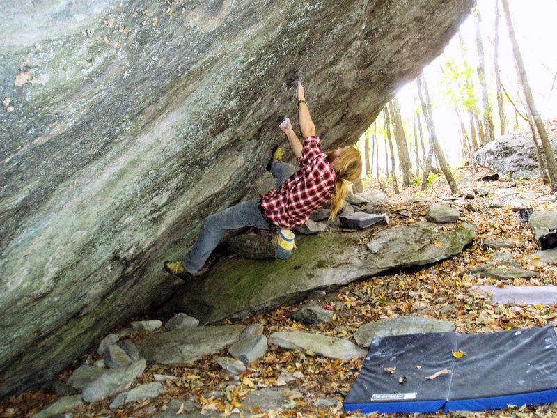 Jason in 2004 with the FA of a GHSP test piece, "True Grit" (V-5). Contact Station, GHSP.