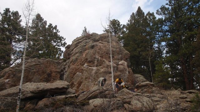 We were hiking around and stumbled across this nice wall south of the slabs. It had some really good lines that were already chalked.