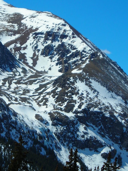 The Diamond Couloir is the prominent weakness in the big headwall.
