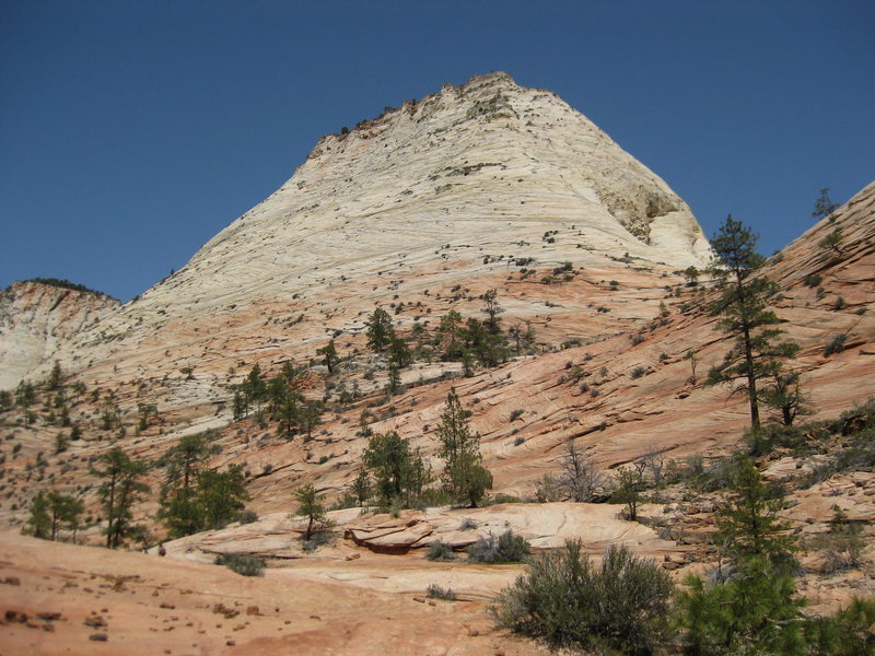 From the approach. The climb is actually around the right skyline.