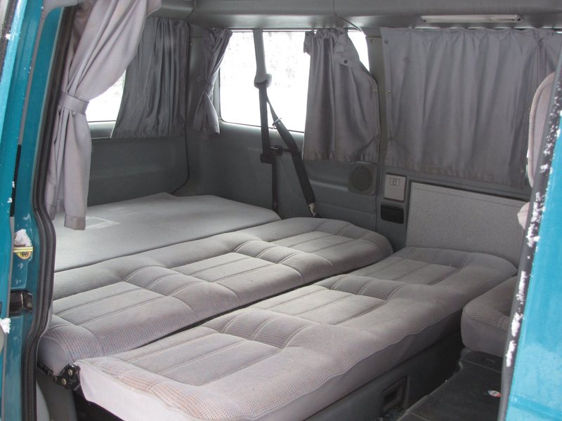 Bed is out, this takes about 3 seconds to go from bench to bed. Super comfortable, easily sleeps two people.