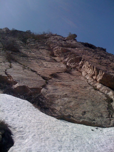 Route goes straight up the middle of the polished face. (sorry for the poor quality - only had my camera phone)