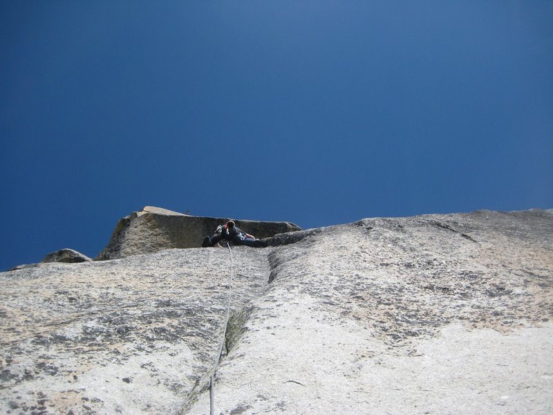 Scott entering the danger zone... probably 20ft out from the last bolt and 50 ft above the ground