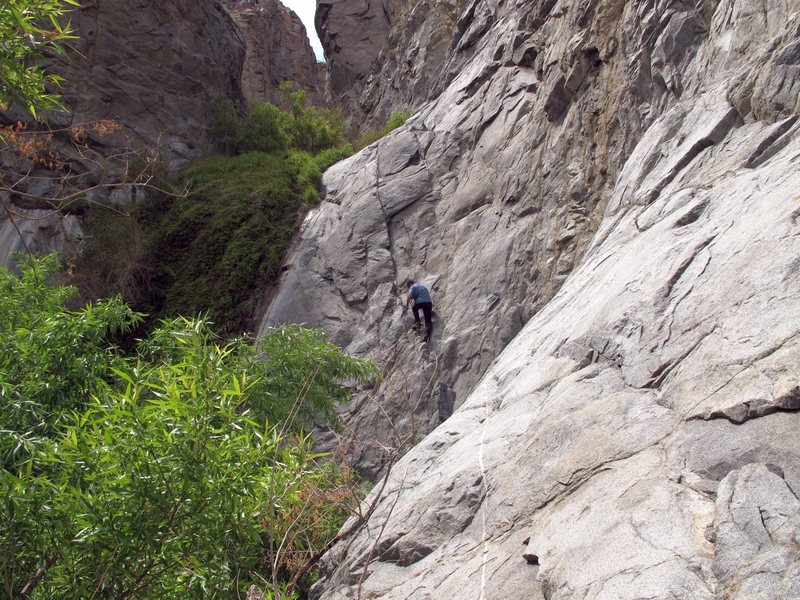 We can always find something to climb, even on our non-climbing desert adventures. Jonny starting up the fixed ropes.<br>
<br>
In McElvoy Canyon in the Saline Valley in Death Valley. Lots of lush vegetation, with beautiful waterfalls, and crystal clear creeks this time of year in McElvoy Canyon. There were old, ratty fixed ropes to ascend the steeper sections of the canyon. I highly recommend this hike if you're in the Saline Valley.<br>
<br>
Taken 4/21/10