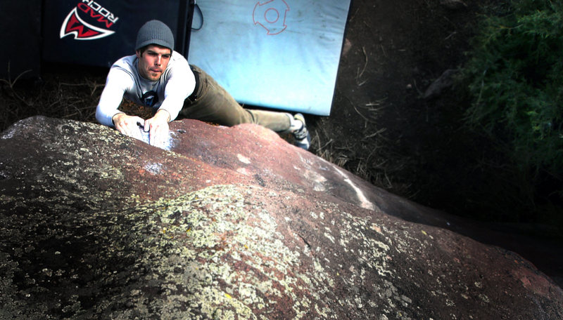 Jason Baker on "Epiphany, V5/6". Millennium Boulder, Colorado.<br>
<br>
Photo by: Luke Childers.