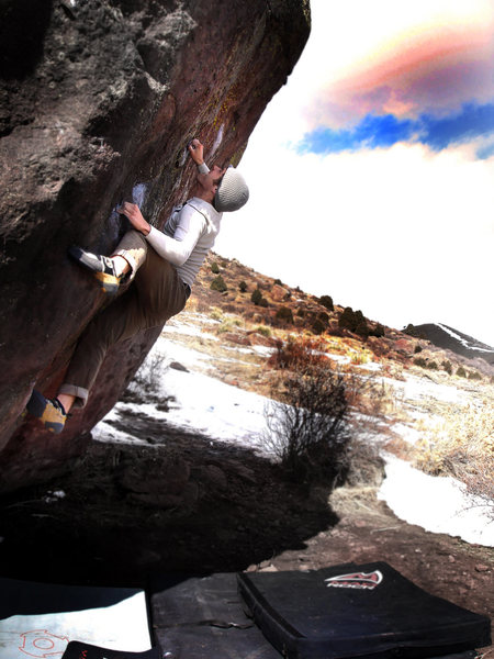 Jason Baker showing the love for "Hickey's, V7." Millennium Boulder, Colorado.<br>
<br>
Photo by: Luke Childers.