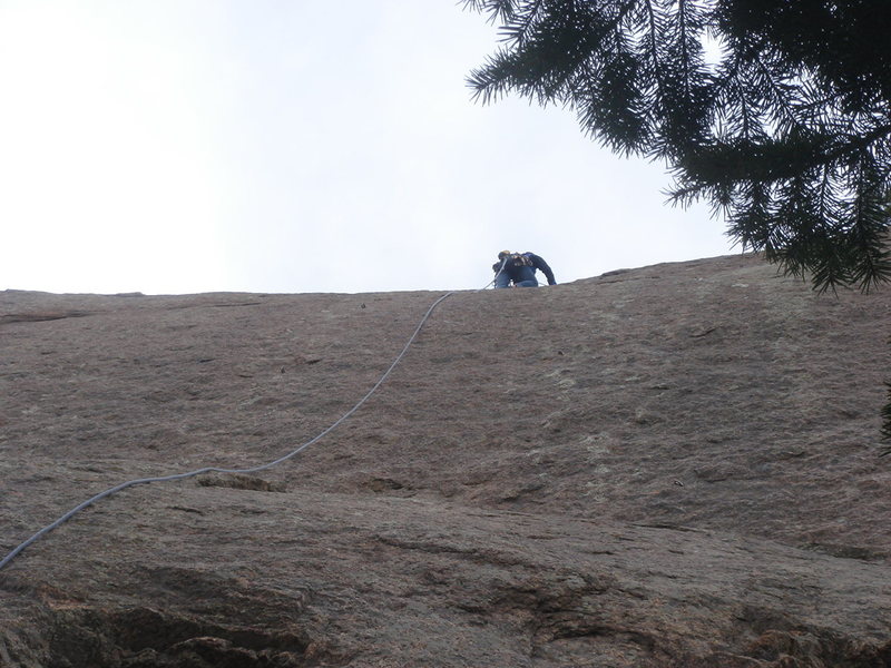Dragging a rope on the Ladder Route. This line follows the two cold shuts on the left; the bolts to the right are for Robertson Wall.
