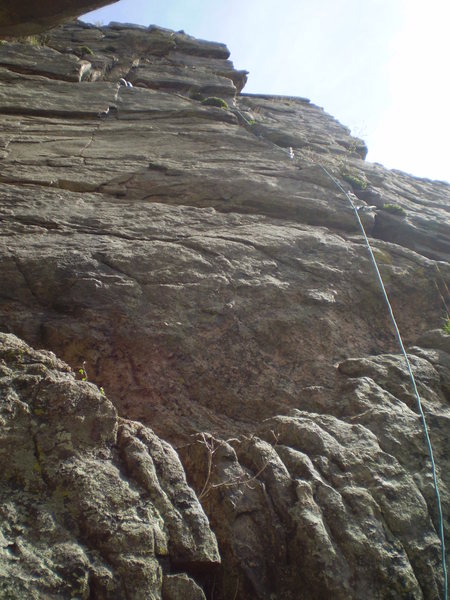 From the base with Brian at the 1st belay.  P2 can be started straight above the 1st belay.