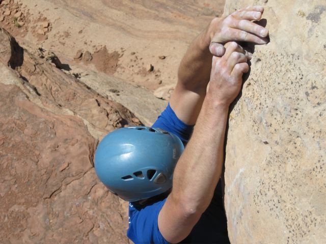 Matt P clamping down on the crux holds of P3