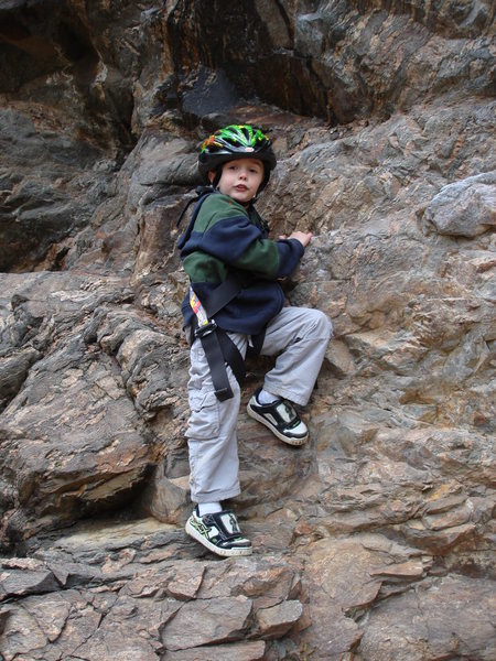 Noah monkeying around; soloing one foot from the ground. He's a natural.