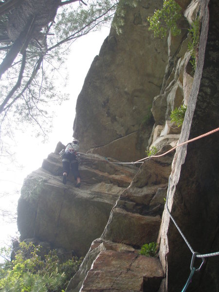 The P2 crux - I had to clip both ropes to protect my 2 seconds. Just stick #1 Camalot as far as you can in the horizontal and start the traverse.