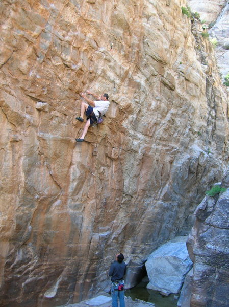 Joe on Jailbreak. Eric Ruljancich on belay. Photo by Jim Scott.